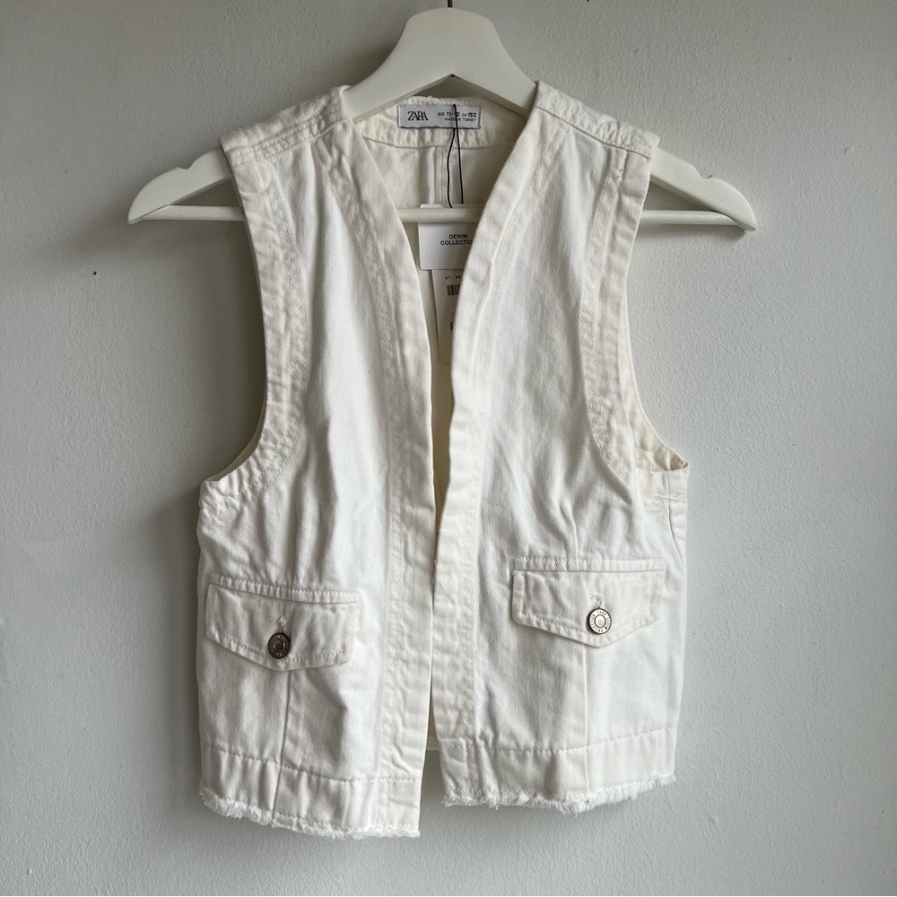 Zara white denim vest NWT